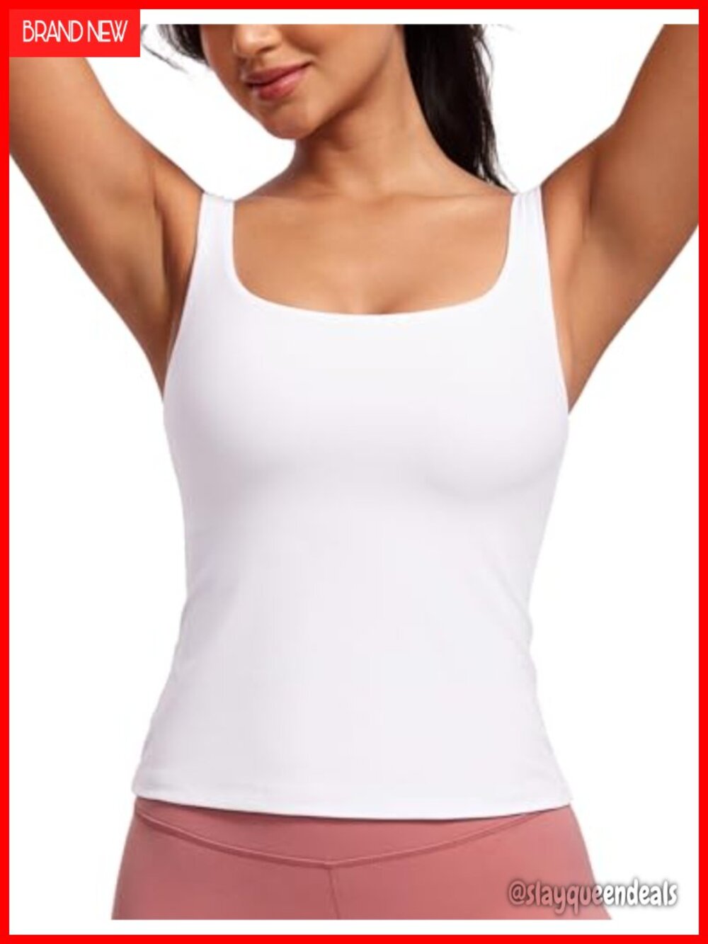 Scoop Neck Padded Tank Top Slim Fit Yoga Lounge Built-in Bra